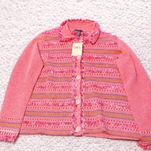 Northern Isles Pink Fair Isle Knit Cardigan Women’s XL NWT Button Front Sweater